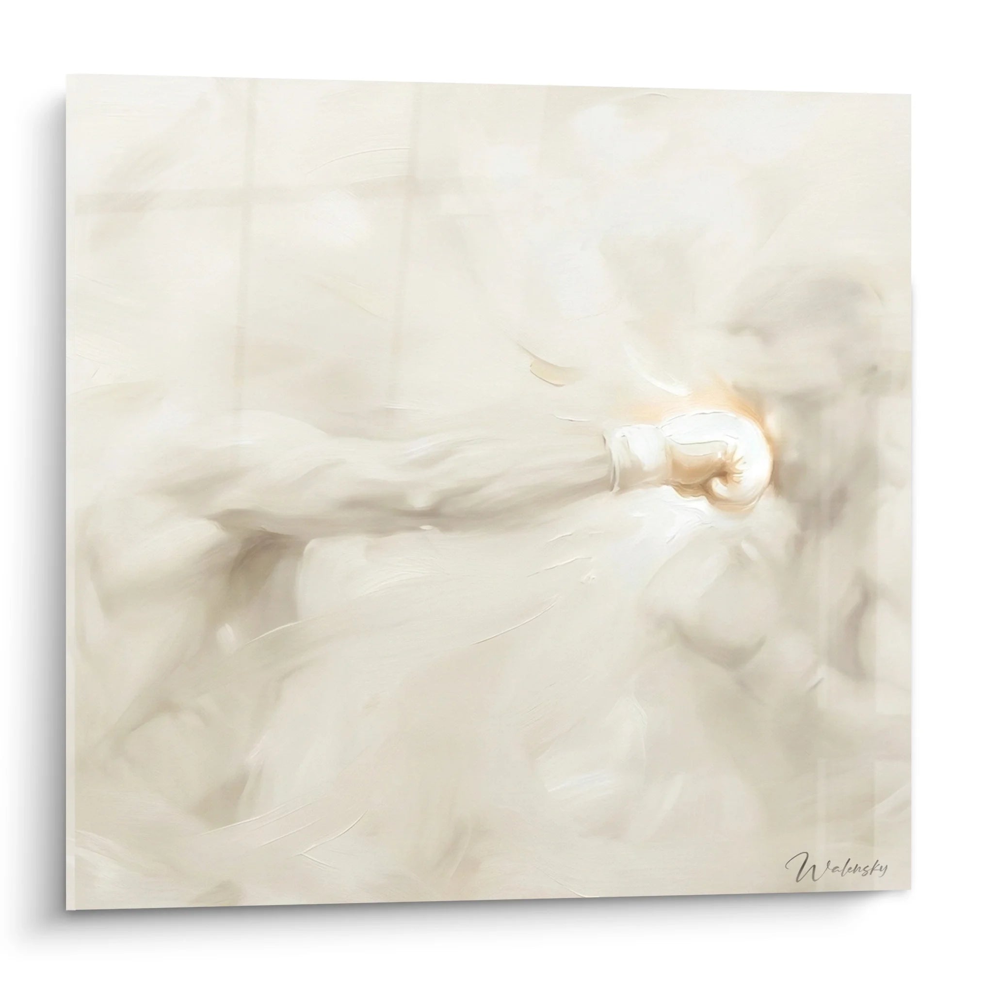 Tableau boxeur en mouvement fluide tons beiges, art mural sport combat moderne