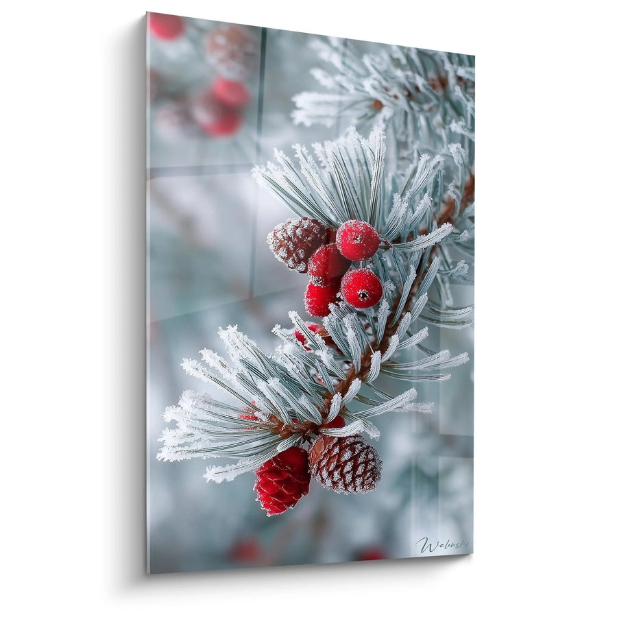 Tableau Branche Blanc nacré hivernal - édition Noel