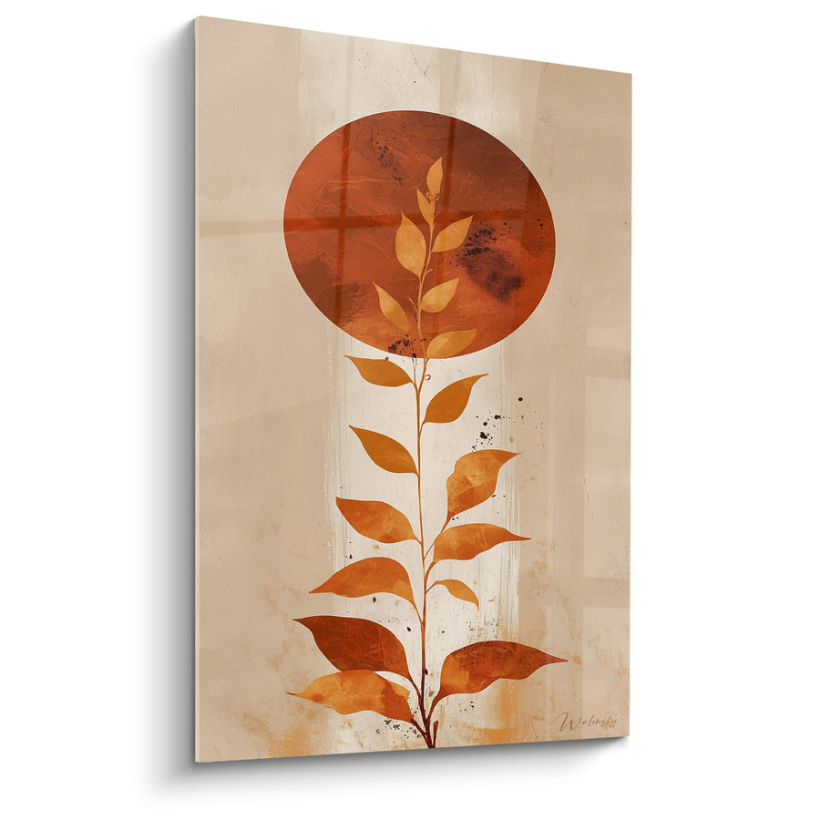 Tableau Branche Dorée et Cercle Terracotta sur Fond Beige - Harmonie Automnale - Edition Feng shui Centre Terre