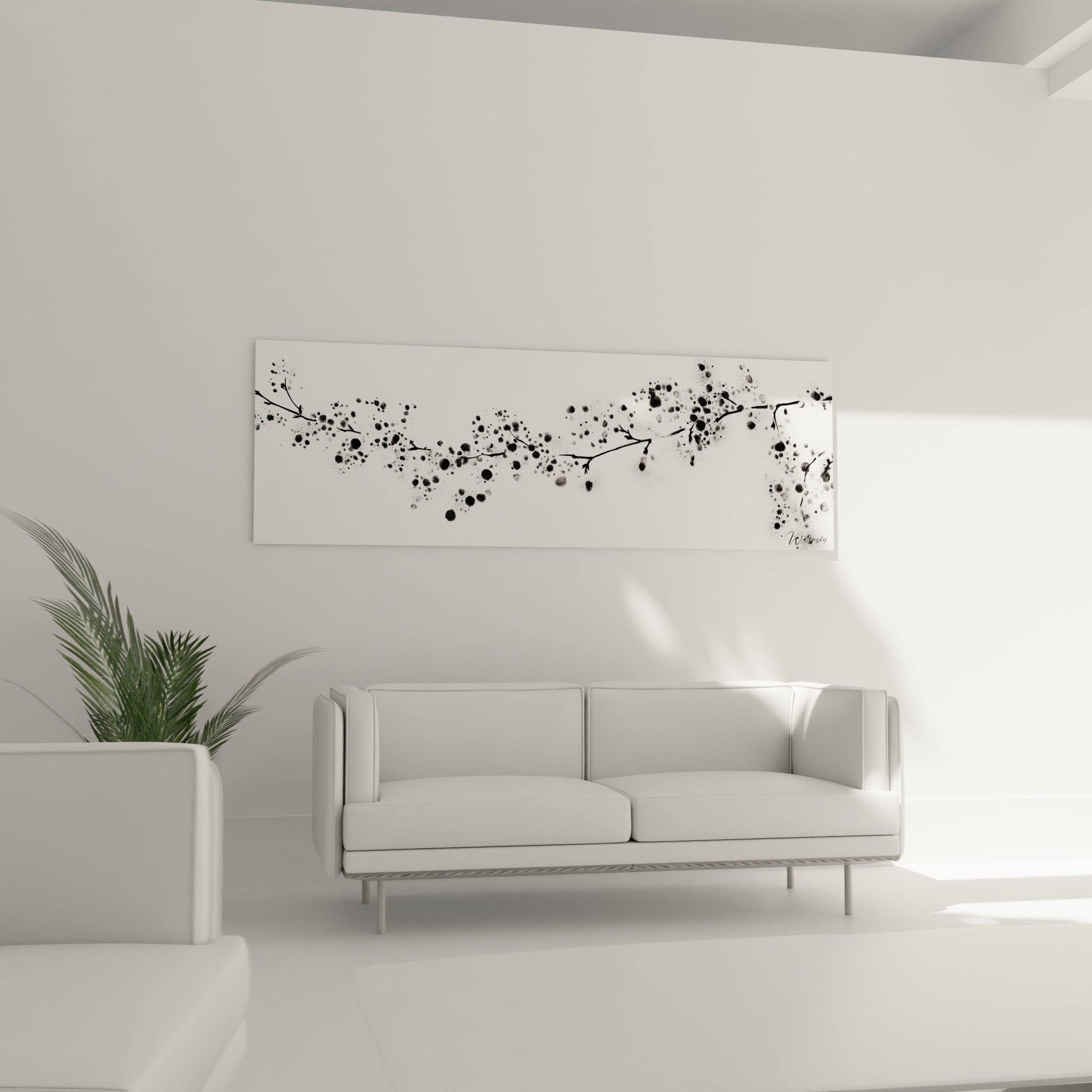 Tableau Branche Éternelle Blanche - édition tachetée noir et blanc