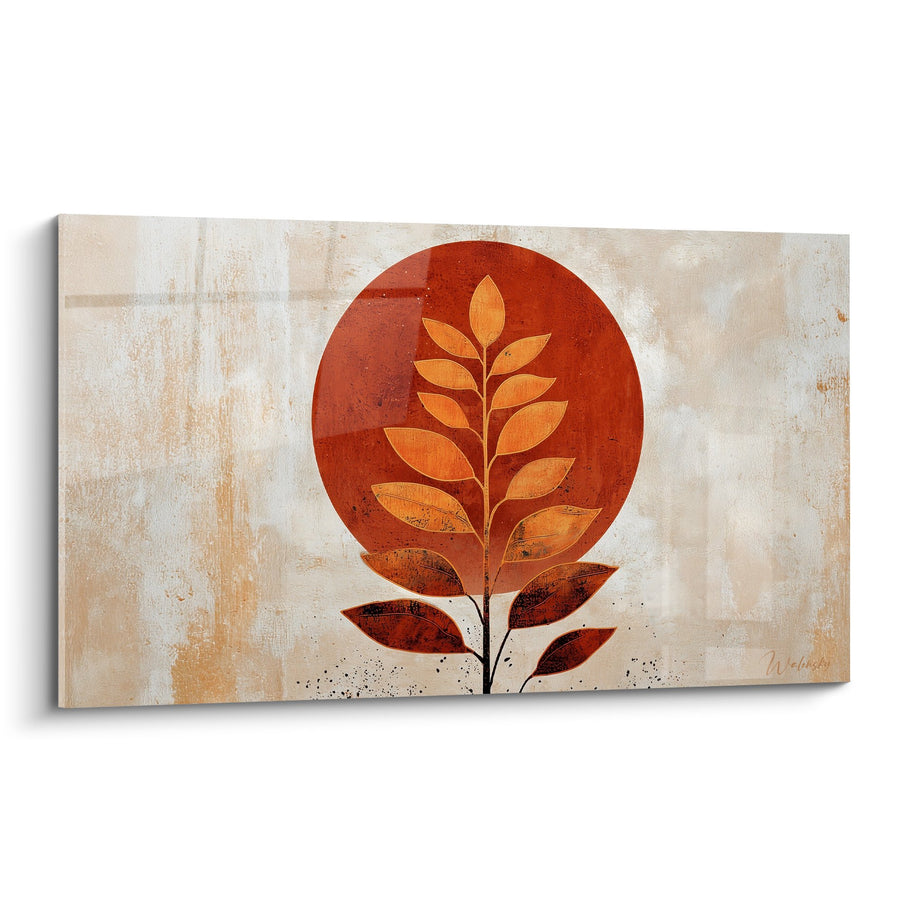 Tableau branche stylisée orange sur fond terracotta et beige - Harmonie végétale - Edition Feng shui Centre Terre