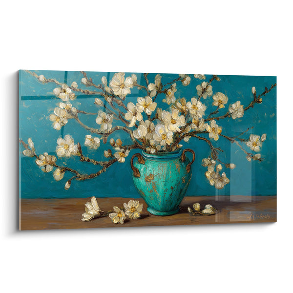 Blooming Branches Turquoise Vase Wall Art - Zen Harmony - Ikebana Edition
