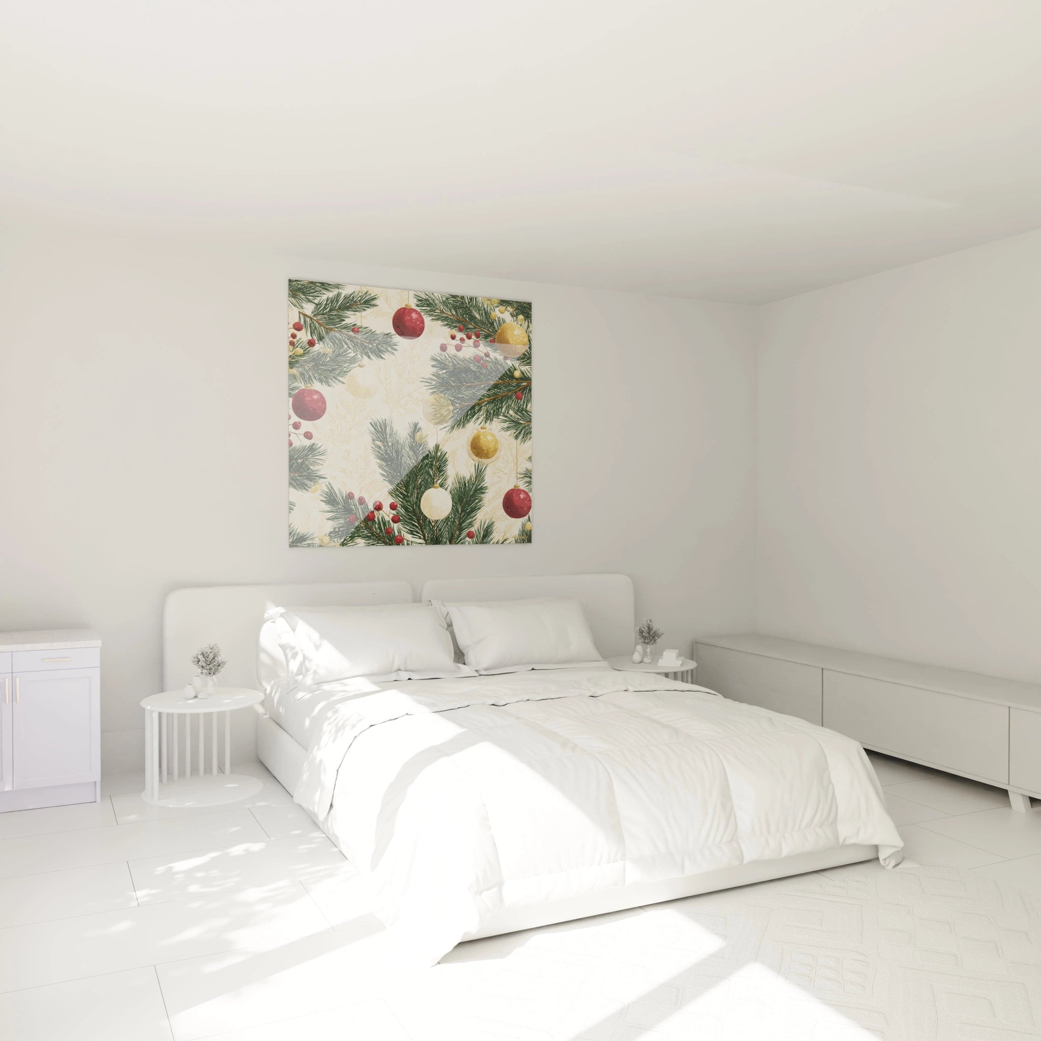 Tableau mural sapin de Noël décoratif avec des ornements colorés pour une ambiance festive