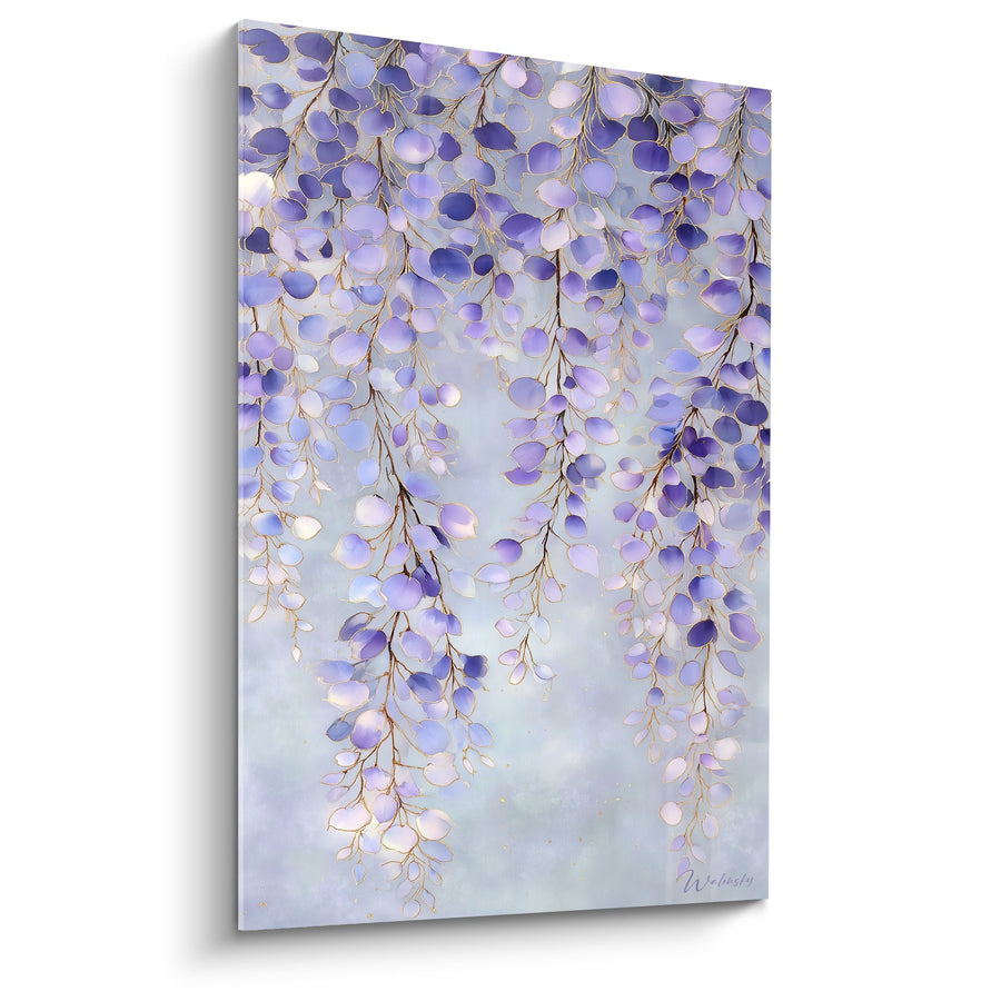 Tableau branches florales violettes et dorées en cascade - Sérénité Végétale - Edition Feng shui Sud-Est Bois