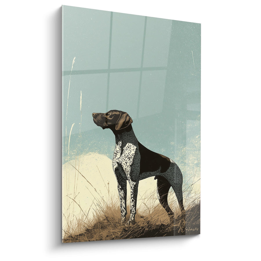 Tableau Chien de Chasse en Position d'Arrêt dans la Bruyère - Noblesse Cynégétique - Edition Braque Allemand