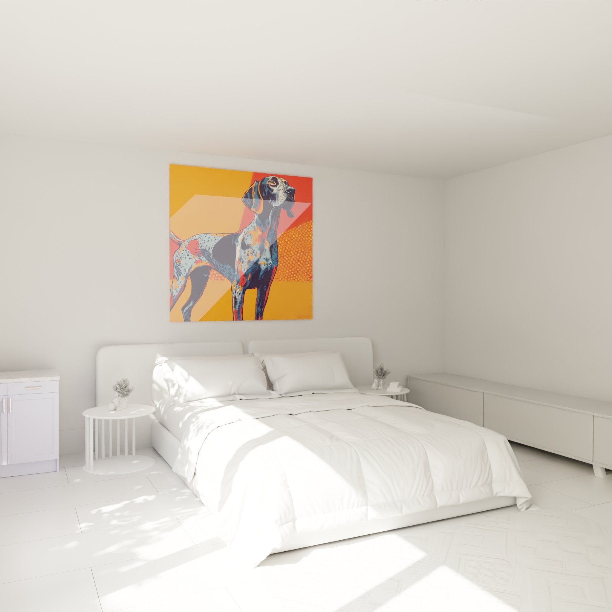 Tableau braque allemand orange rouge dans chambre moderne decoration murale contemporaine