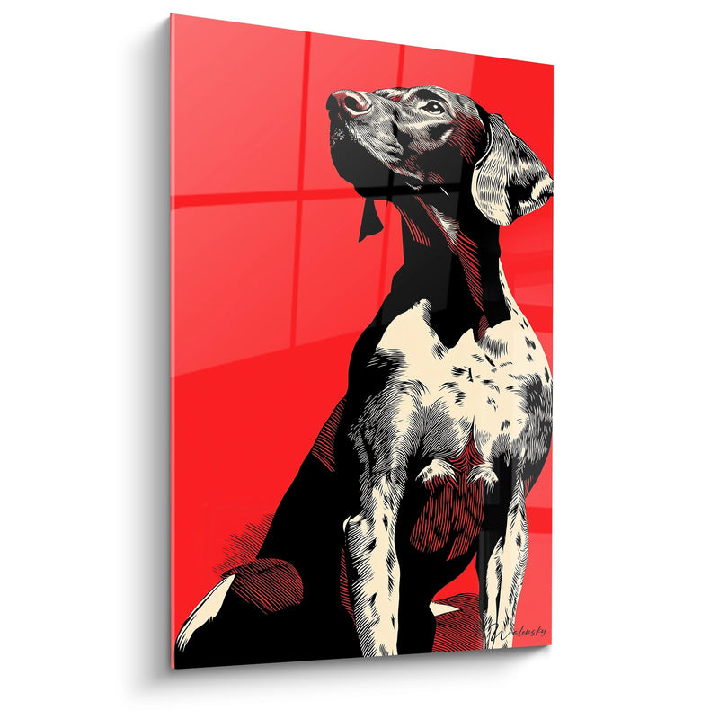 Sitzender Hund im roten grafischen Porträt - Edler Blick - Ausgabe Deutscher Vorstehhund