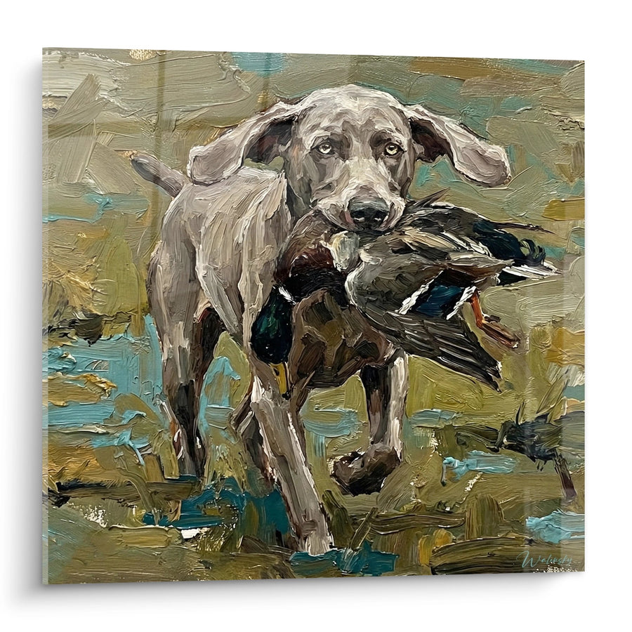 Gemälde Weimaraner Ente Jagd - Natürlicher Instinkt - Weimaraner Edition