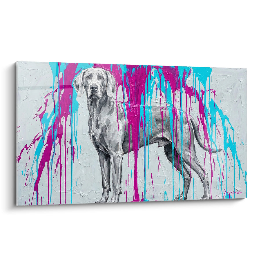 Gray Dog with Colorful Drips - Expressive Portrait - Weimaraner Edition