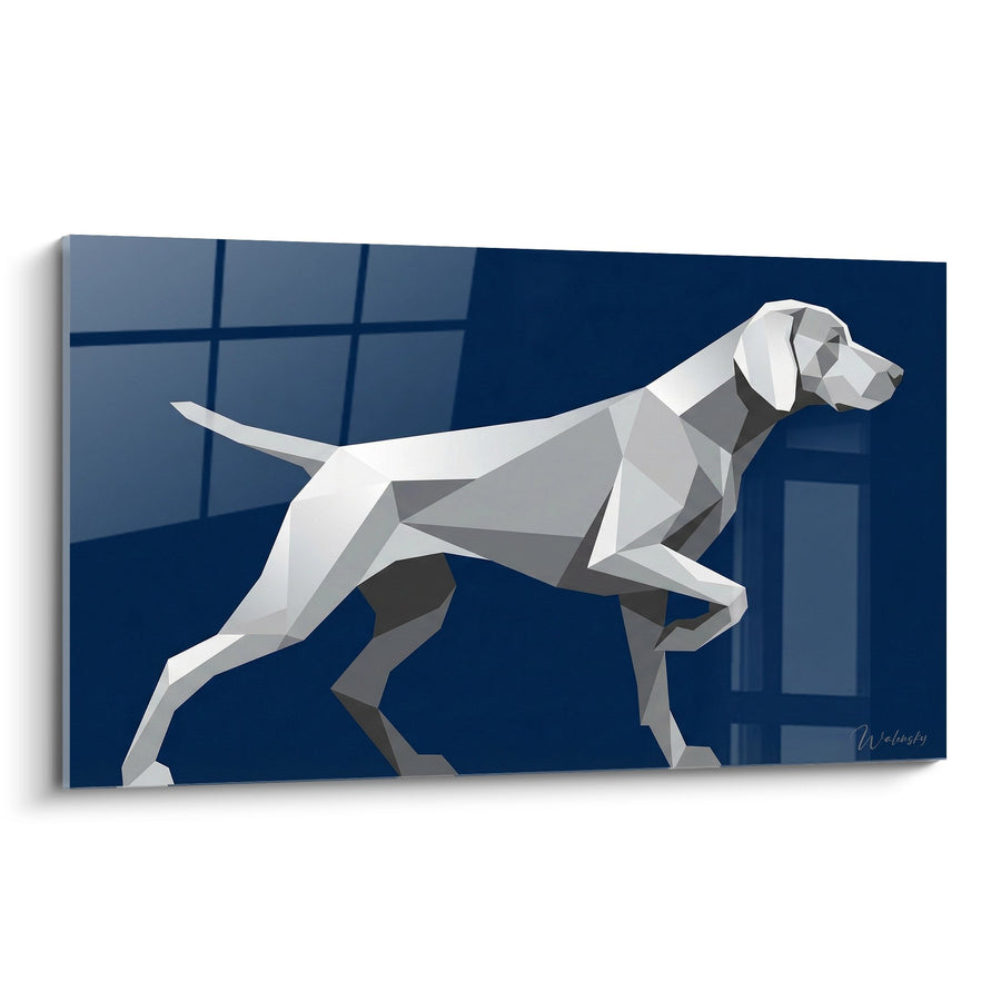 Tableau Chien Blanc Géométrique en Mouvement - Élégance Contemporaine - Edition Braque de Weimar
