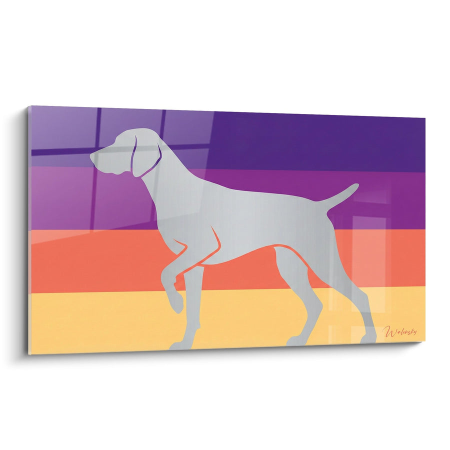 Tableau Chien Gris Silhouette Géométrique Fond Coloré - Élégance Contemporaine - Edition Braque de Weimar