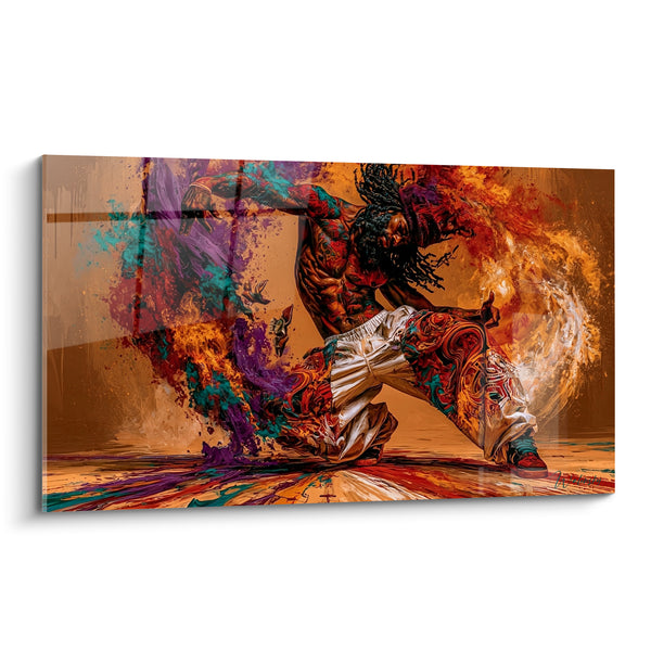 Tableau Danseur ambré aux éclats turquoise et violets - Explosion figée - Edition Breakdance