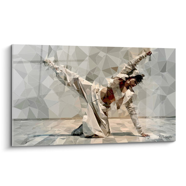 Tableau Danseur gris et beige aux facettes cristallines - Jambe tendue au genou plié - Edition Breakdance