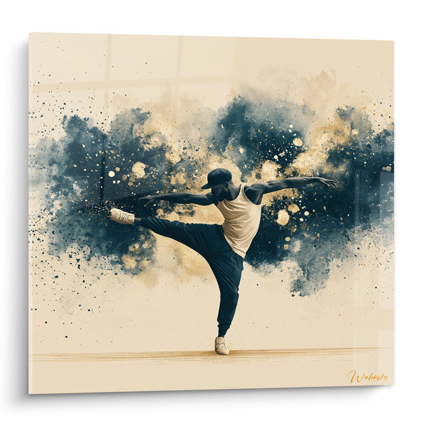 Tableau Danseur bleu marine en équilibre sur une jambe - Instant suspendu - Edition Breakdance
