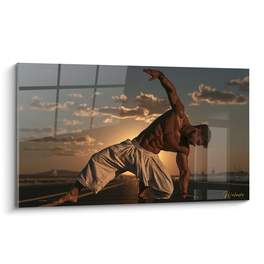 Tableau Danseur torse nu au coucher de soleil - Équilibre au crépuscule - Edition Breakdance