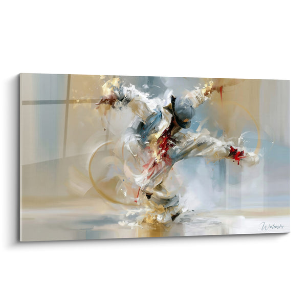 Tableau Danseur blanc et bleu en cercle doré - Éclat de lumière - Edition Breakdance