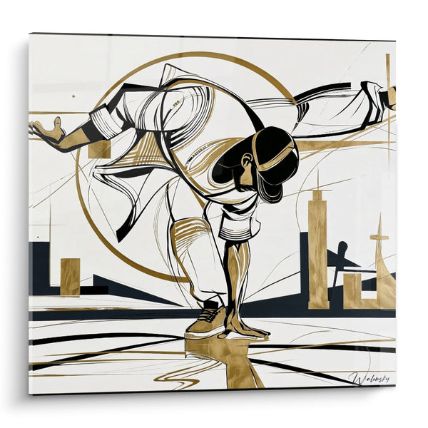 Tableau Danseur doré en figure au sol - Équilibre urbain - Edition Breakdance