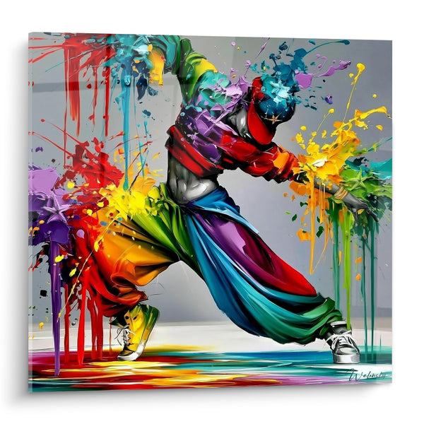 Tableau Danseur multicolore aux baskets blanches délavées - Coulures de peinture vive - Edition Breakdance