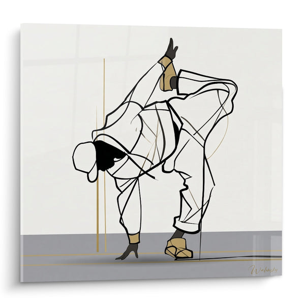 Tableau Danseur casquette blanche jambe pliée vers l'arrière - Lignes fines entrelacées - Edition Breakdance