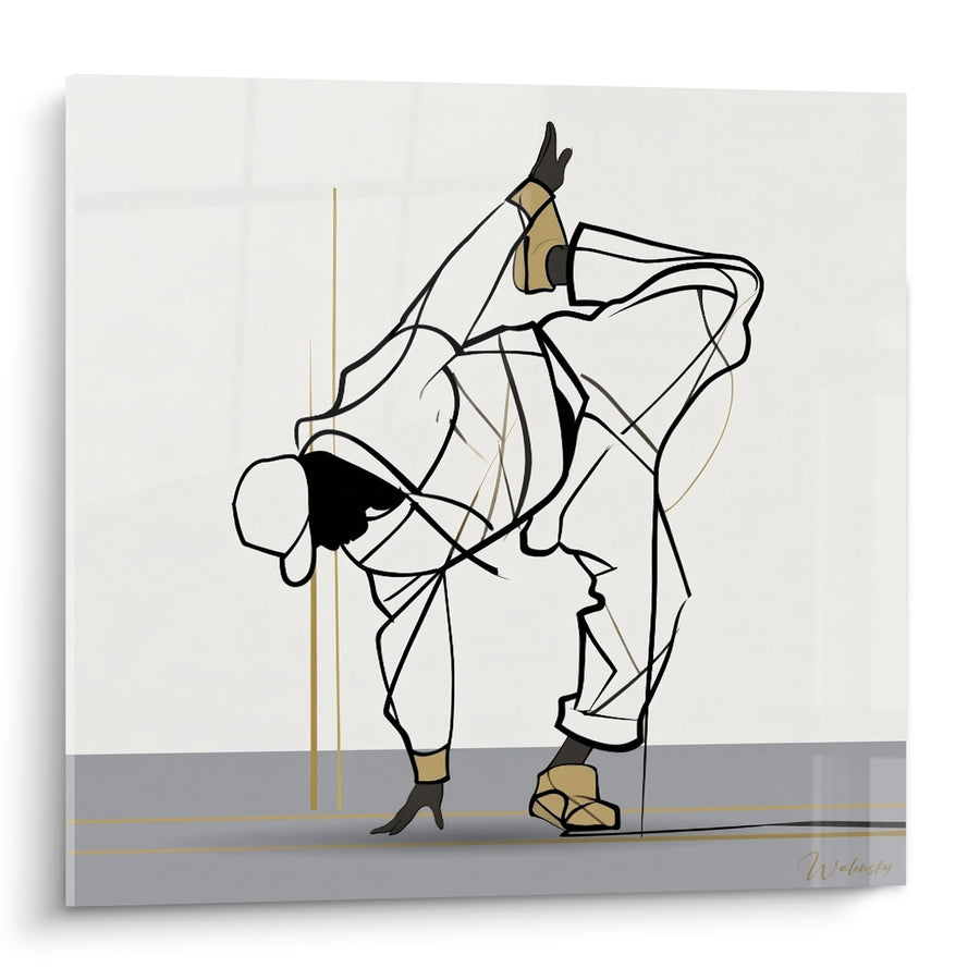 Tableau Danseur casquette blanche jambe pliée vers l'arrière - Lignes fines entrelacées - Edition Breakdance