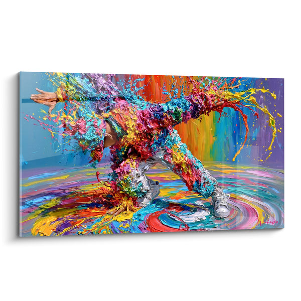 Tableau Danseur multicolore aux éclaboussures tourbillonnantes - Explosion du mouvement - Edition Breakdance