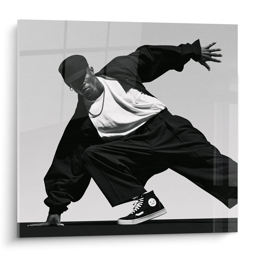 Tableau Danseur casquette noire et blanche collier argenté - Chaîne argentée au cou - Edition Breakdance