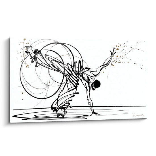 Tableau Danseur noir et blanc au chapeau melon - Éclaboussures dorées volantes - Edition Breakdance