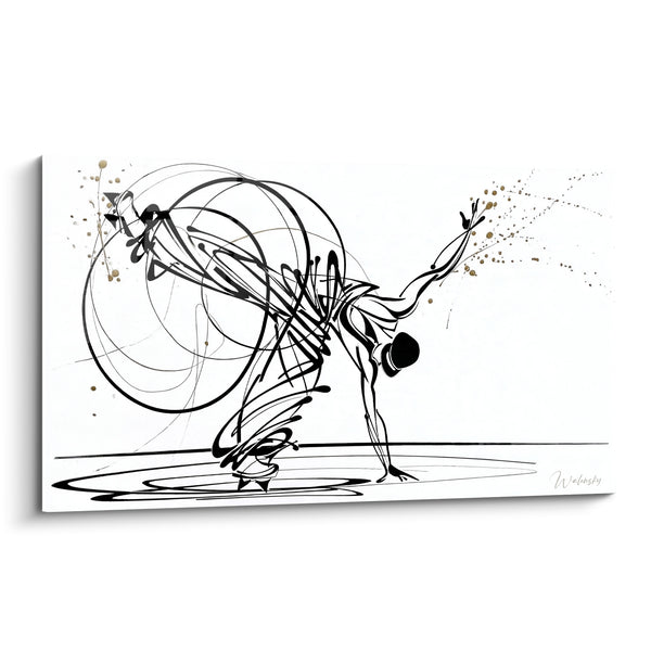 Tableau Danseur noir et blanc au chapeau melon - Éclaboussures dorées volantes - Edition Breakdance