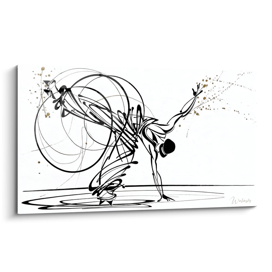Tableau Danseur noir et blanc au chapeau melon - Éclaboussures dorées volantes - Edition Breakdance