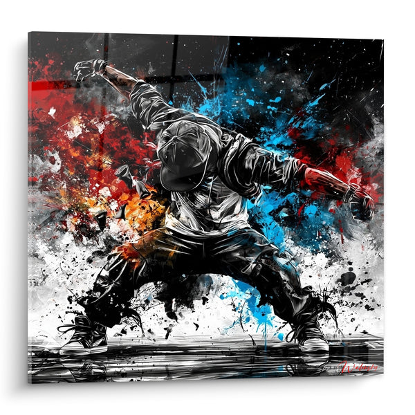 Tableau Danseur casquette rouge et bleue éclaboussée - Explosion urbaine - Edition Breakdance