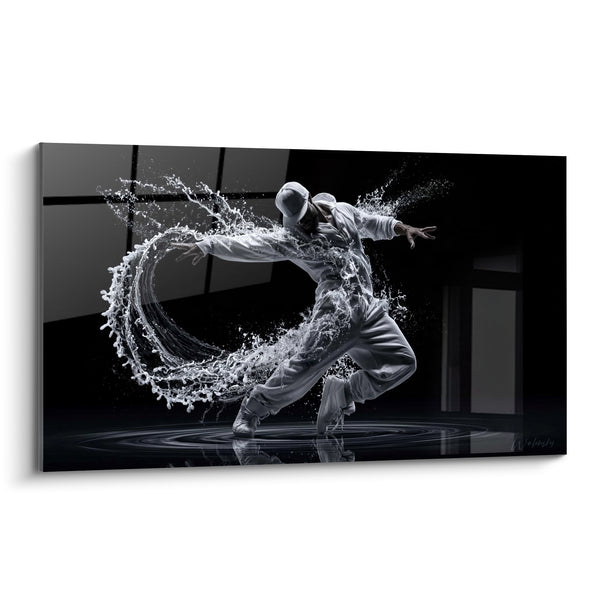 Tableau Danseur blanc et noir en tourbillon d'eau - Vortex en mouvement - Edition Breakdance