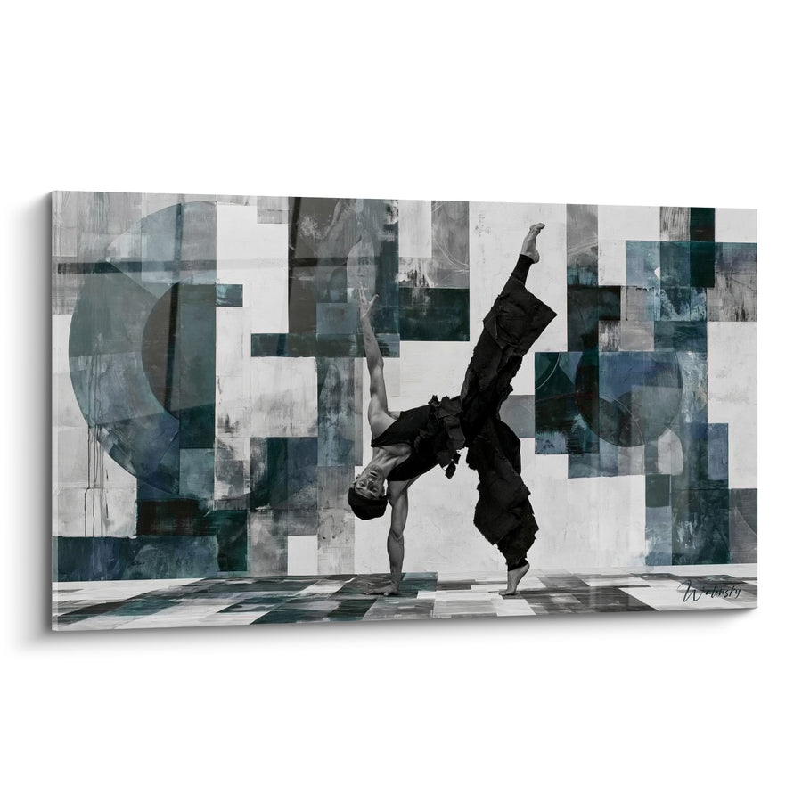 Tableau Danseur figure au sol bleu et gris - Suspension gravitaire - Edition Breakdance