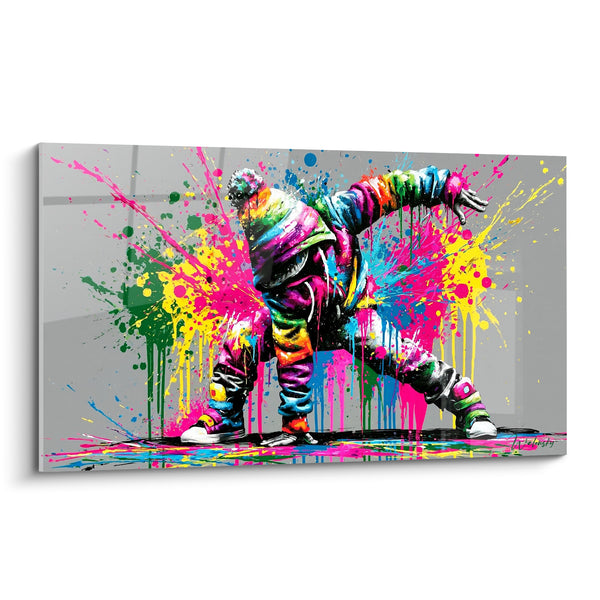 Tableau Danseur rose et jaune en éclaboussures - Explosion en mouvement - Edition Breakdance