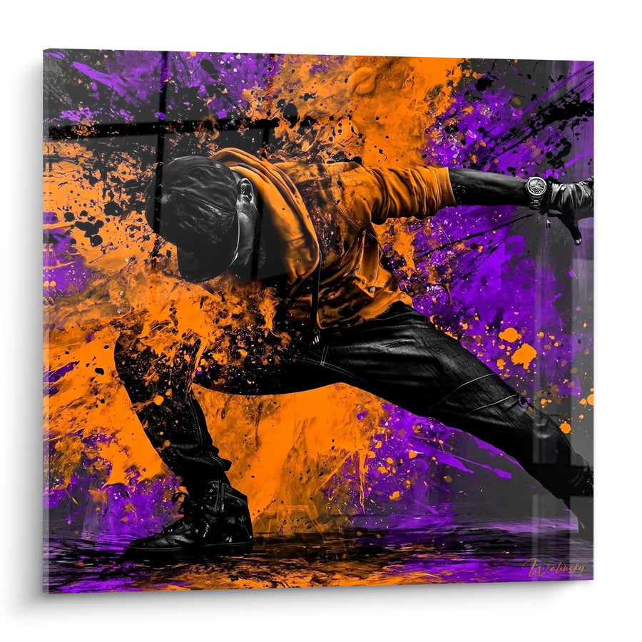Tableau Danseur casquette orange et violette montre au poignet - Fente basse profonde - Edition Breakdance