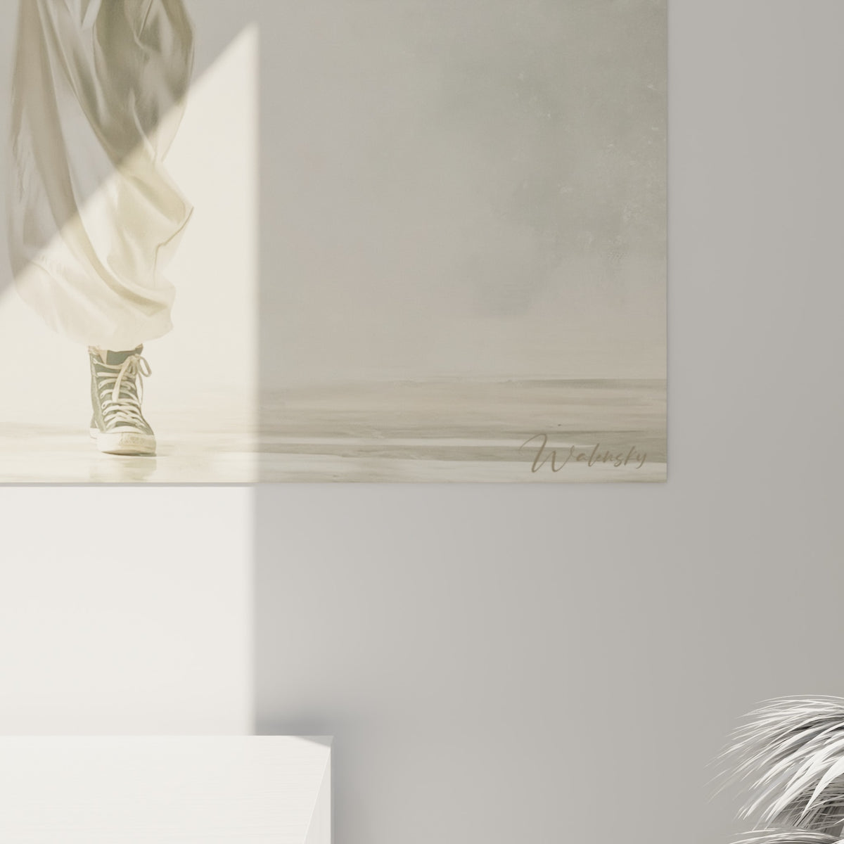 Matière soyeuse blanche et touches anthracite du tableau Breakdance vues en gros plan sur la toile