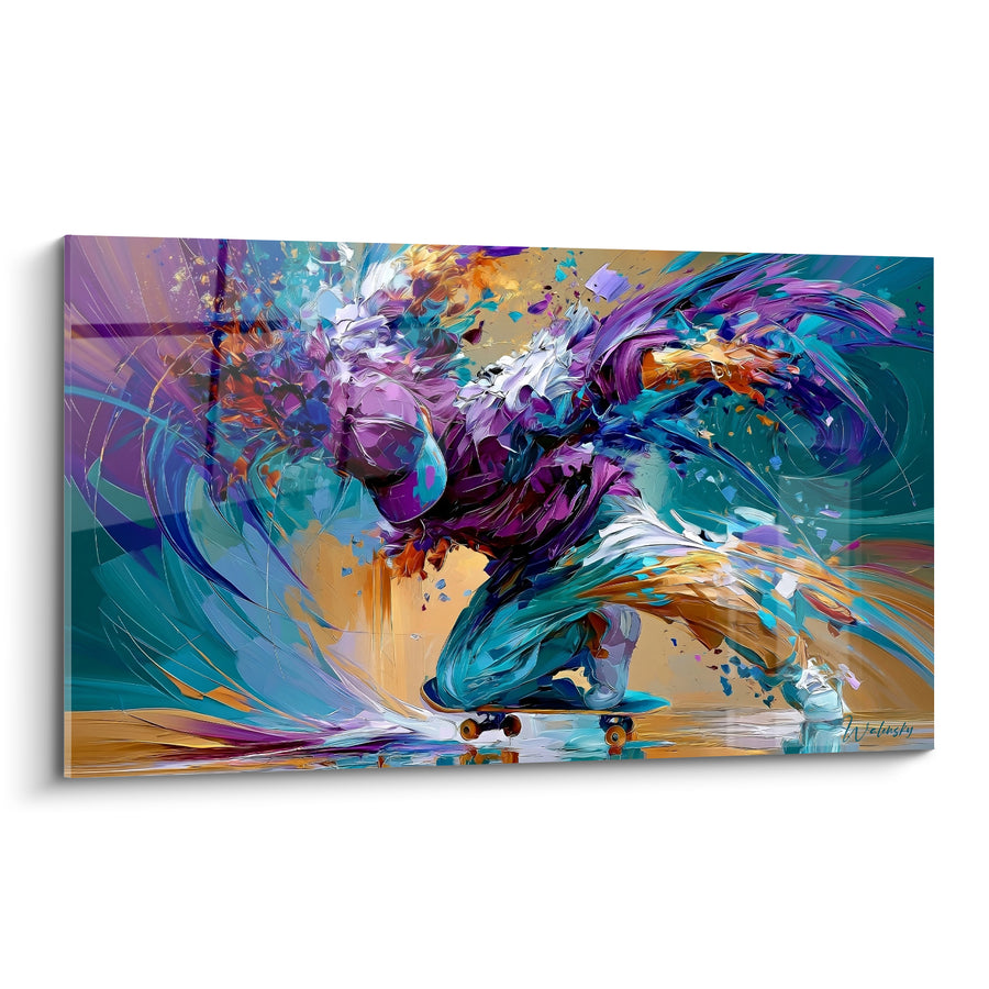 Tableau Danseur violet et turquoise en mouvement - Tourbillon urbain - Edition Breakdance