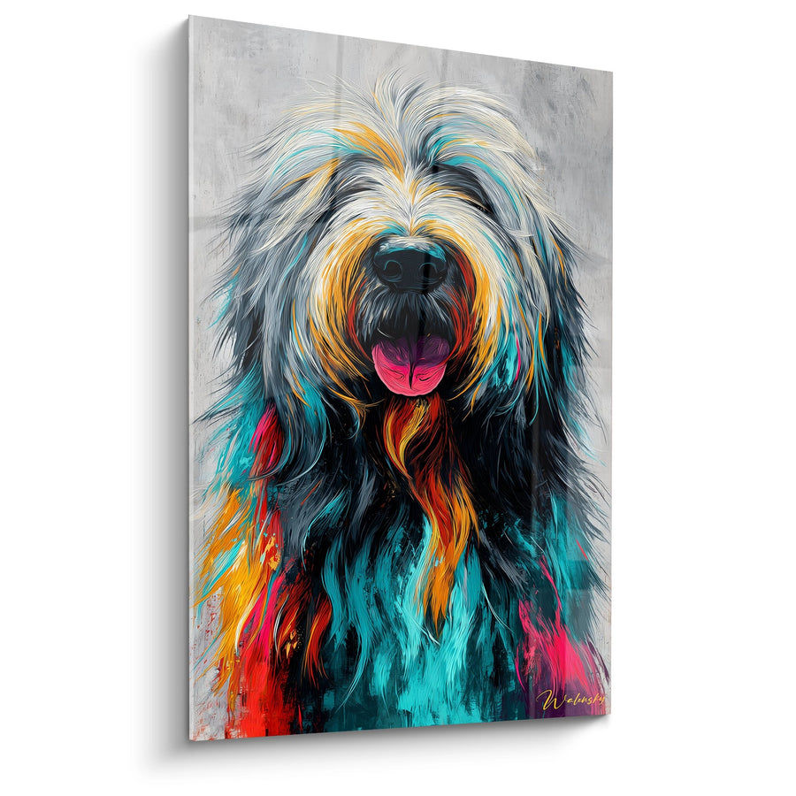 Hundetafel mit leuchtenden Farben - Künstlerisches mehrfarbiges Porträt - Briard Edition