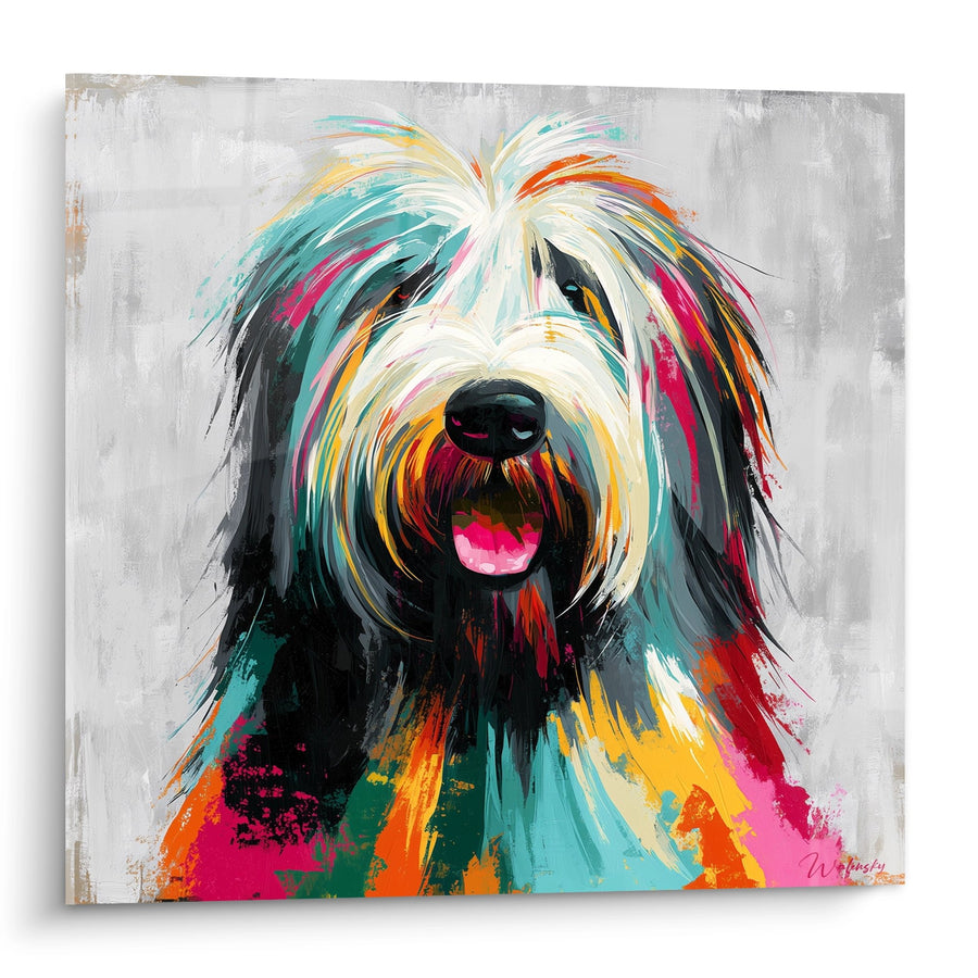 Tableau Chien aux Poils Multicolores Portrait Expressif - Explosion de Couleurs - Edition Briard