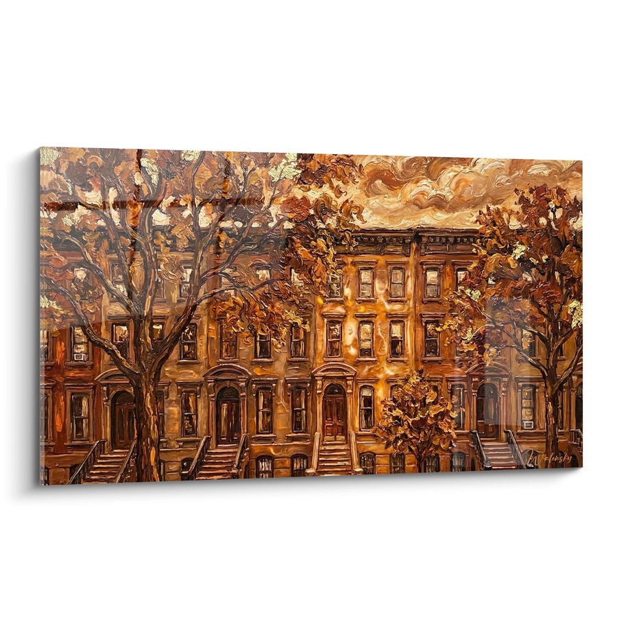 Tableau Maisons Victoriennes aux Tons Dorés et Orangés - Automne Urbain - Edition Brooklyn