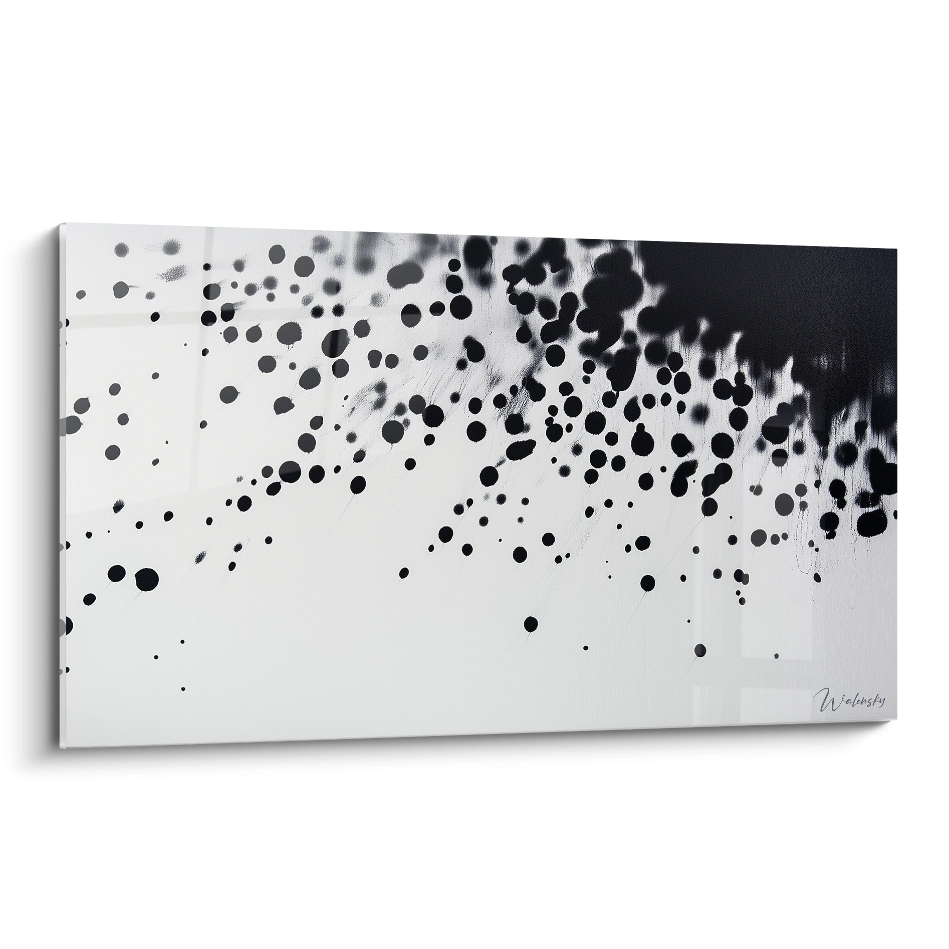 Tableau tacheté noir et blanc de Walensky avec motifs abstraits modernes sur fond clair