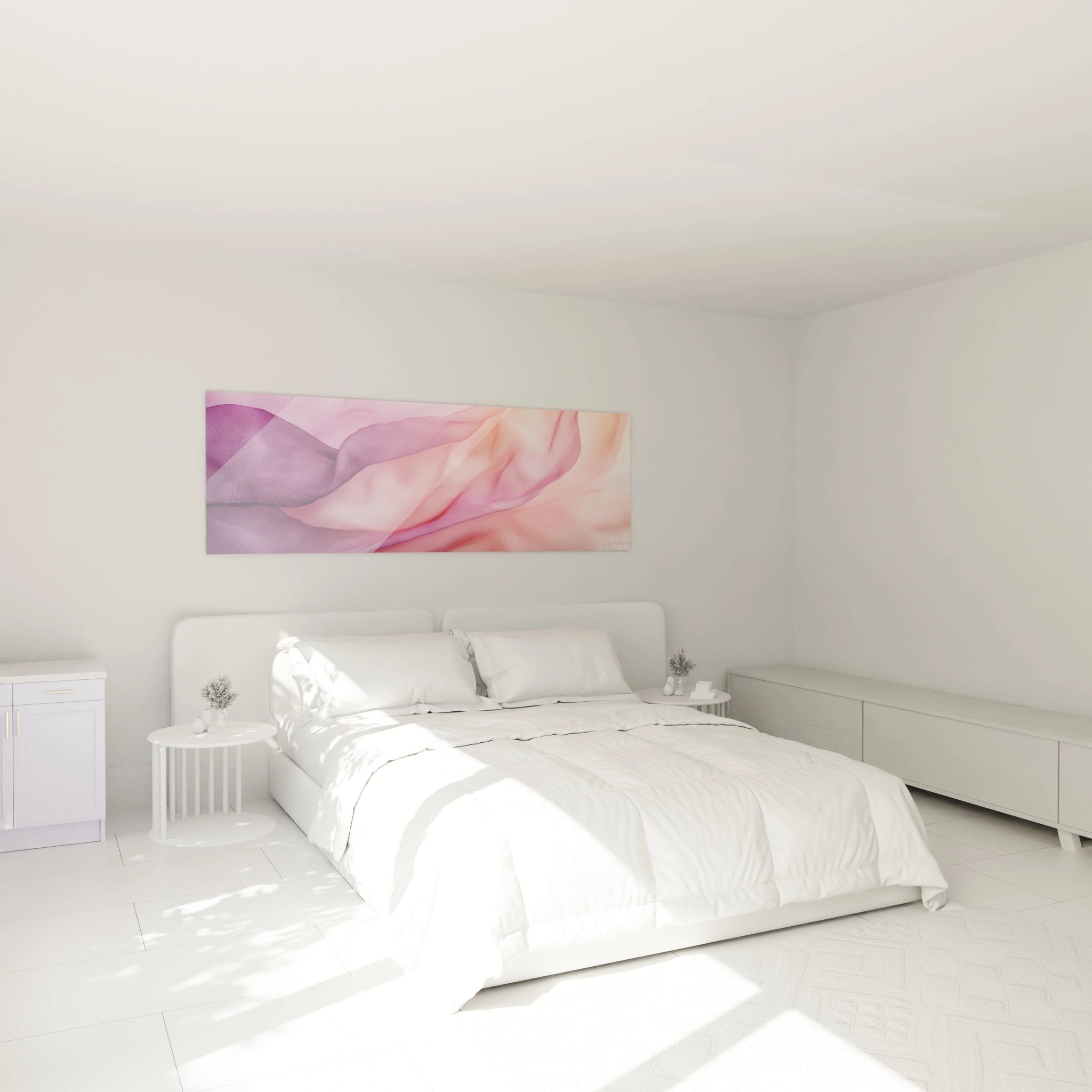 Tableau moderne abstrait de Walensky avec des tons doux de rose et violet pour rehausser la décoration intérieure