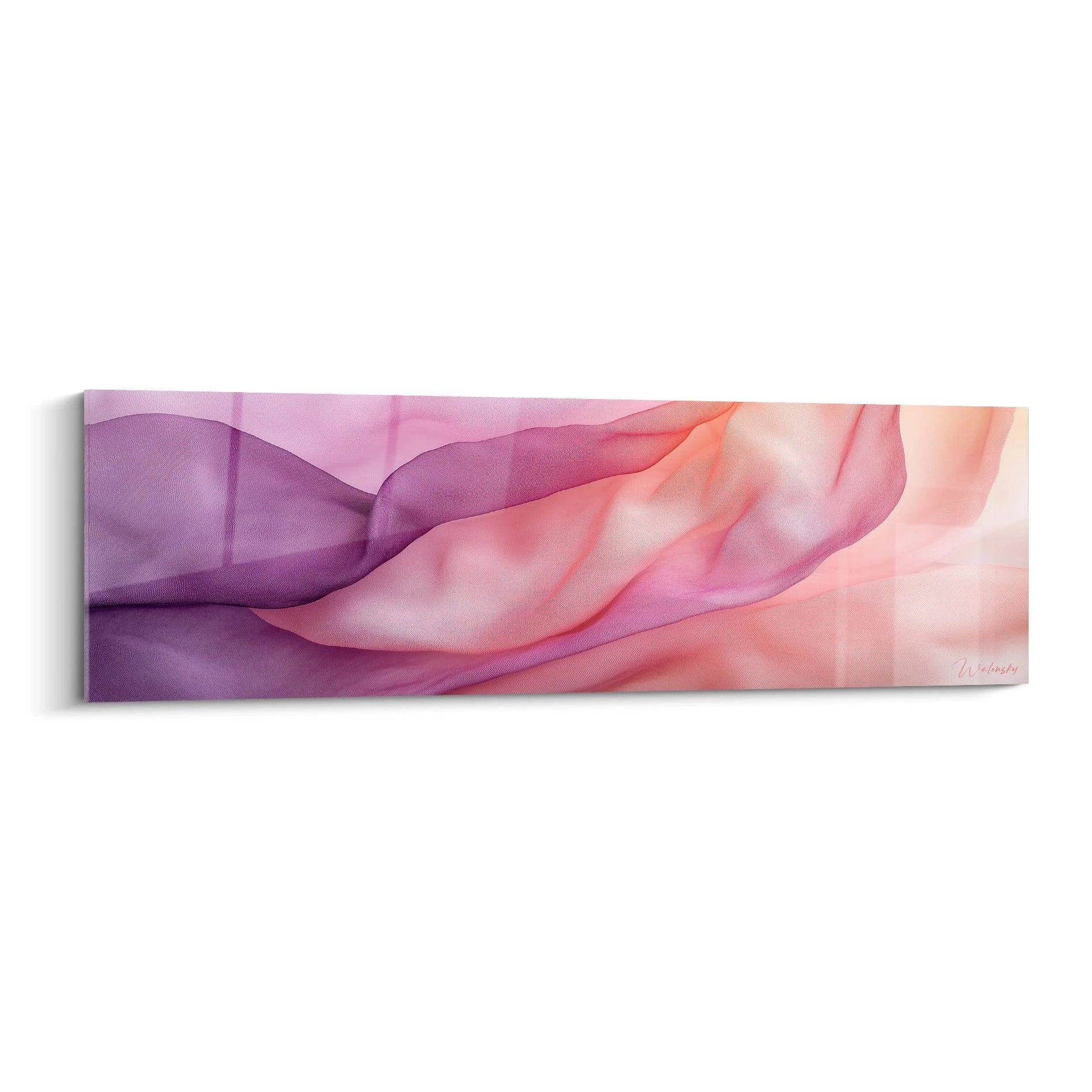 Tableau moderne abstrait de Walensky avec des nuances de rose et violet, évoquant la légèreté et le mouvement