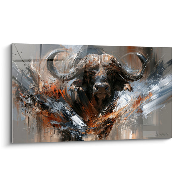 Tableau Buffle noir aux cornes anthracite et rousses - Charge suspendue - Edition Buffle