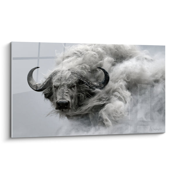 Tableau Buffle gris et blanc dans la brume - Apparition sauvage - Edition Buffle