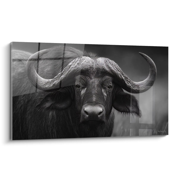 Cuadro de búfalo blanco y negro en retrato - Mirada Salvaje - edición búfalo