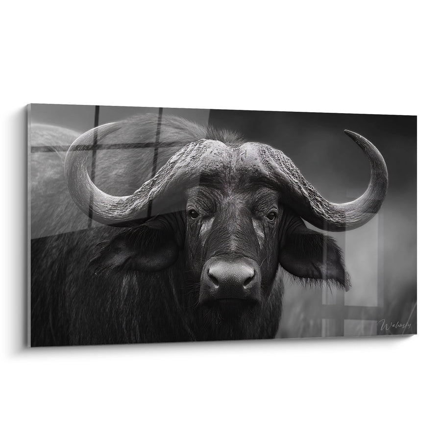 Tableau buffle noir et blanc portrait - Regard Sauvage - édition buffle