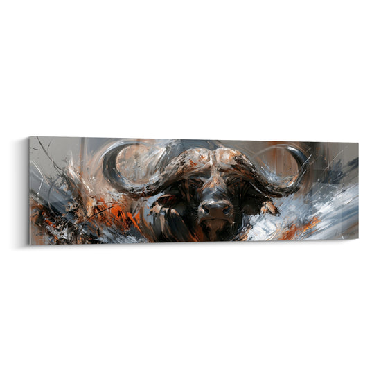 Tableau Buffle gris et orange aux traits balayés - Coup de vent pictural - Edition Buffle