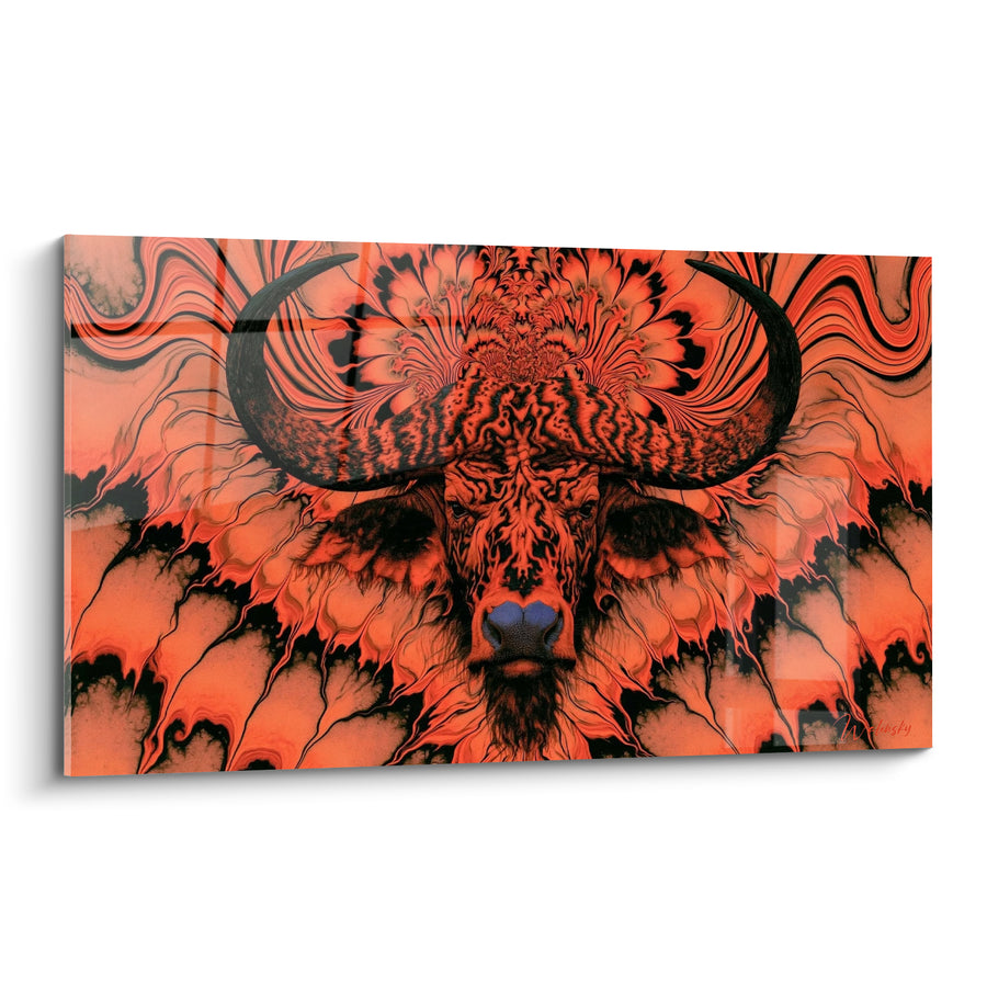 Tableau Buffle stylisé aux teintes orange et noir - Transe ancestrale - Edition Buffle