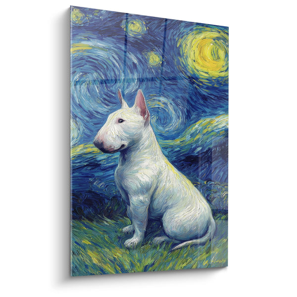 Cuadro de Bull Terrier Blanco bajo Cielo Estrellado Giratorio - Noche Estelar - Edición Bull Terrier