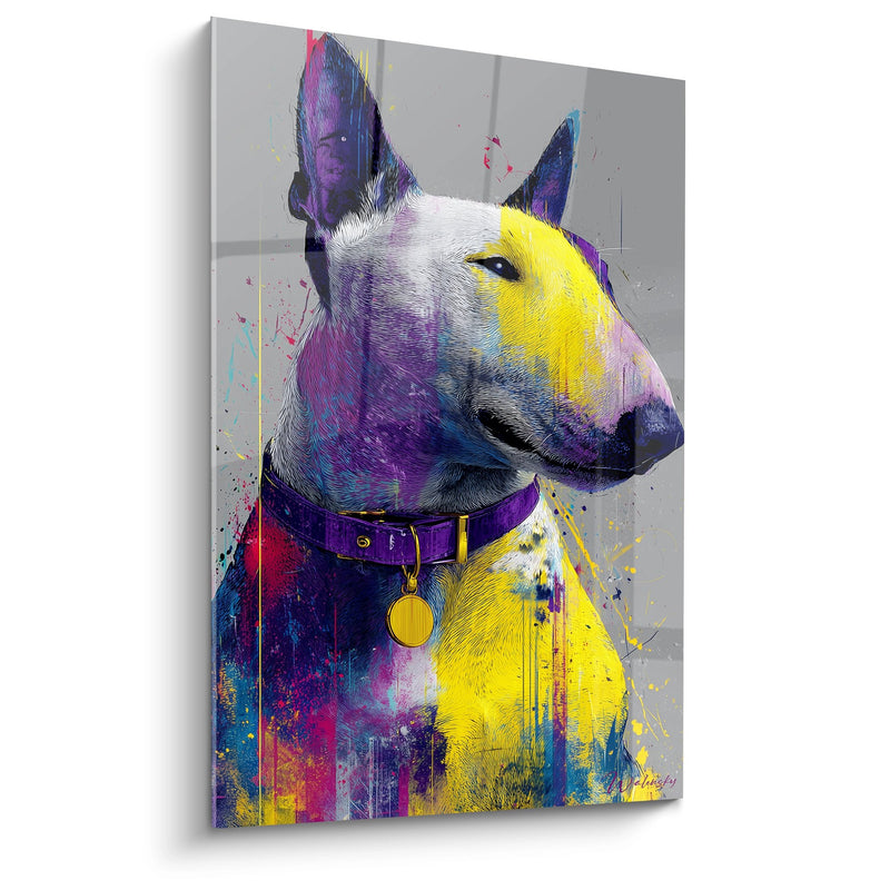 Bull Terrier Farbiges Gemälde Künstlerisches Porträt - Vibrierende Ausdruckskraft - Edition Bull Terrier